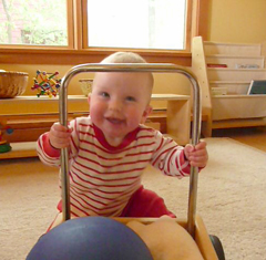 Pulling up practice on a walker wagon